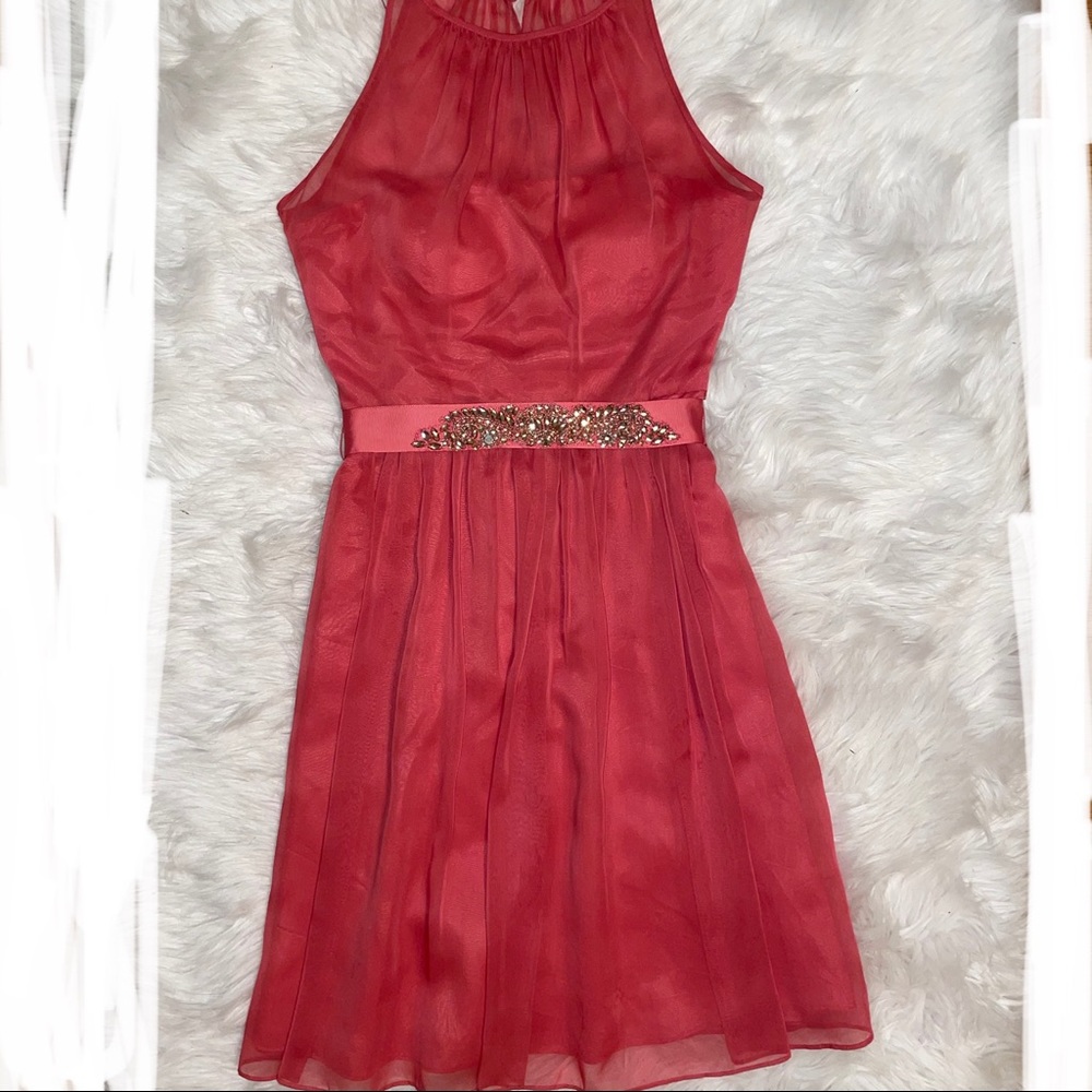 Adrianna Papell Belted Chiffon Halter Dress